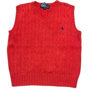 Polo By Ralph Lauren Red Cable Knit Cotton Vest Size 6 Youth‎